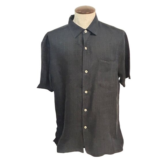 Tommy Bahama Black Short Sleeve Button-Up Shirt XL Linen - Picture 1 of 5